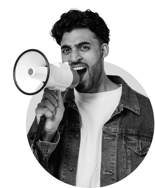 Creative professional speaking through a megaphone