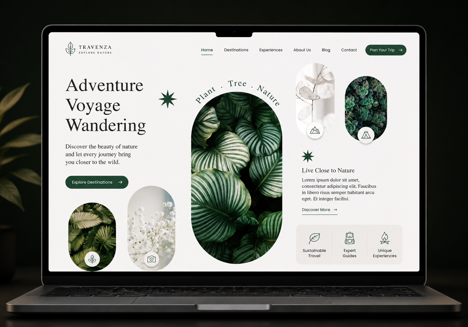 Nature travel website displayed on a laptop